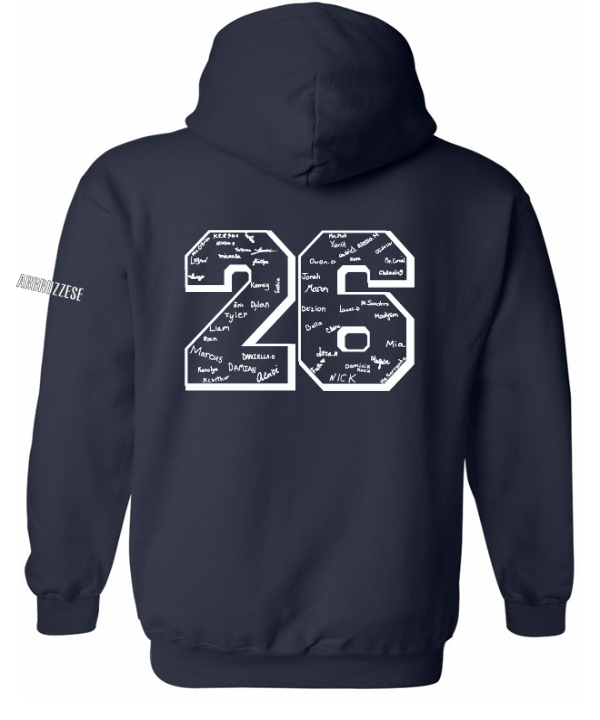 Navy Blue Embroidered School Hoodie (Year 2026+Name on Sleeve)